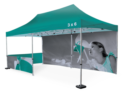 3 x 6 meter large branded green pop-up gazebo with full walls, designed for maximum brand exposure and shelter in Ireland