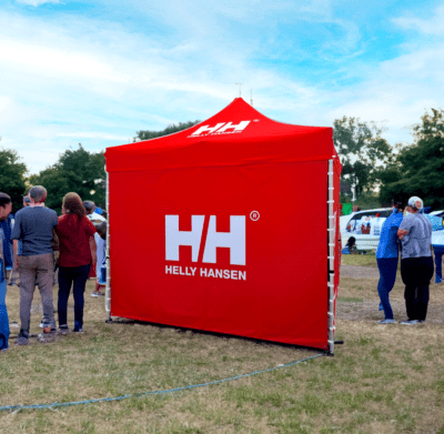 Bright red branded inflatable gazebo ideal for eye-catching advertising and promotional events in Ireland