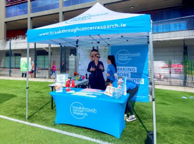 Branded gazebo promoting cancer research, used at Irish fundraising and awareness events for high visibility