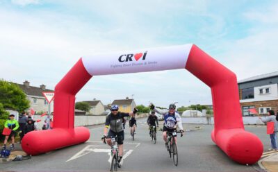 Custom-branded inflatable arch for CRY Ireland charity race event, designed for outdoor use and high visibility.