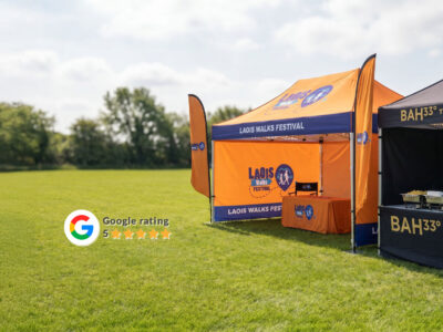 Award-winning custom branded gazebo at Irish outdoor event by Upper Case Outdoor
